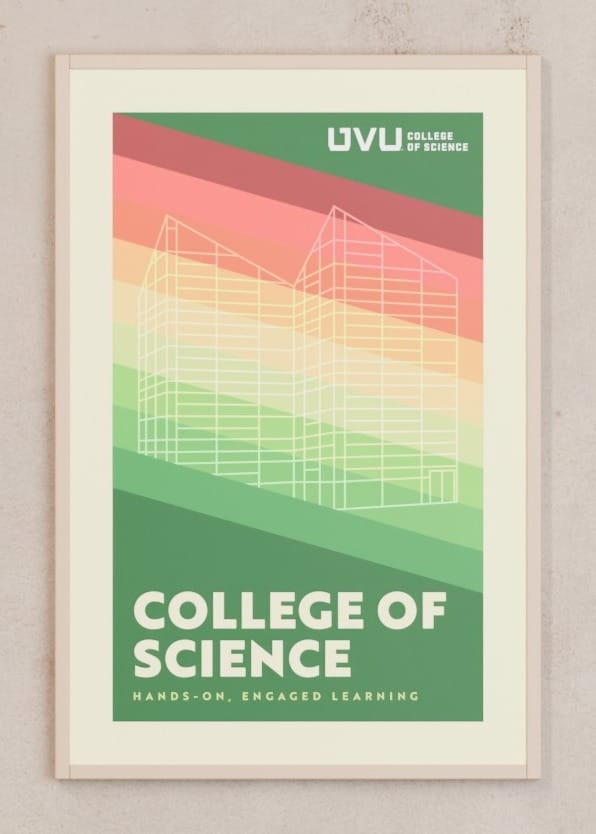 The College of Science poster, framed, shown head-on.