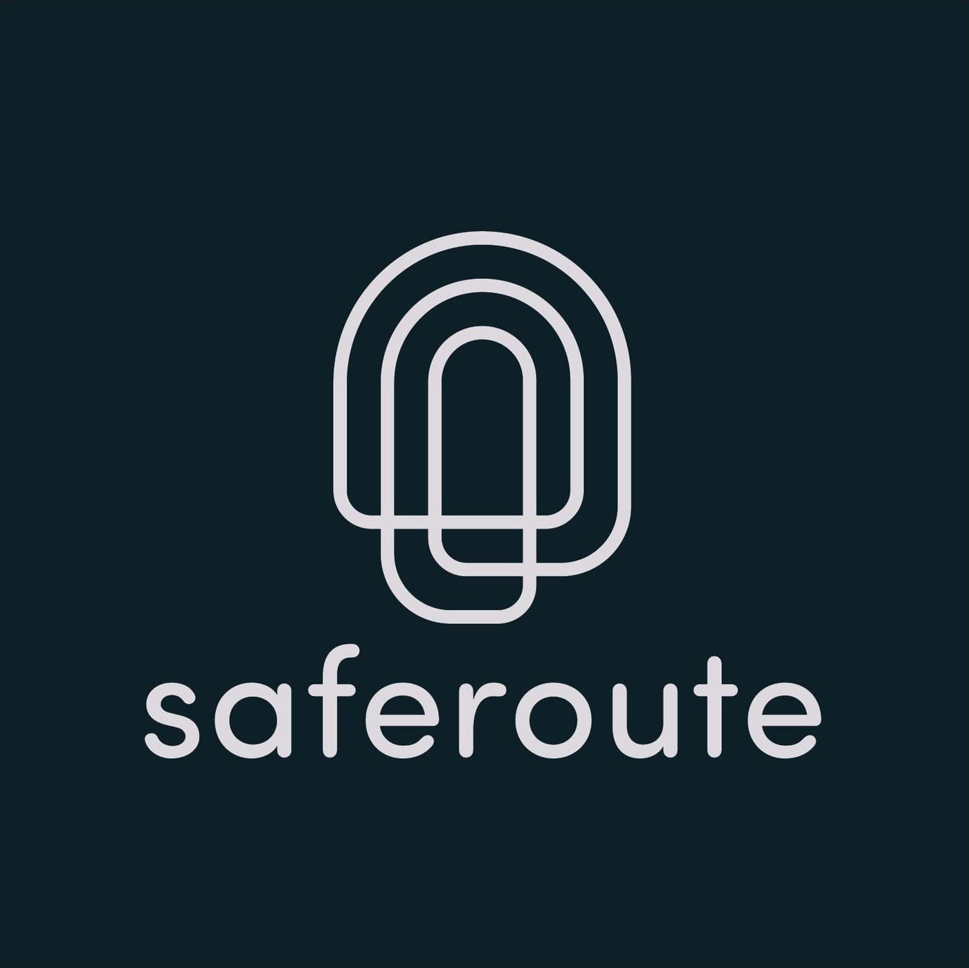 SafeRoute logo: nested arch outlines above a lowercase wordmark on dark teal.