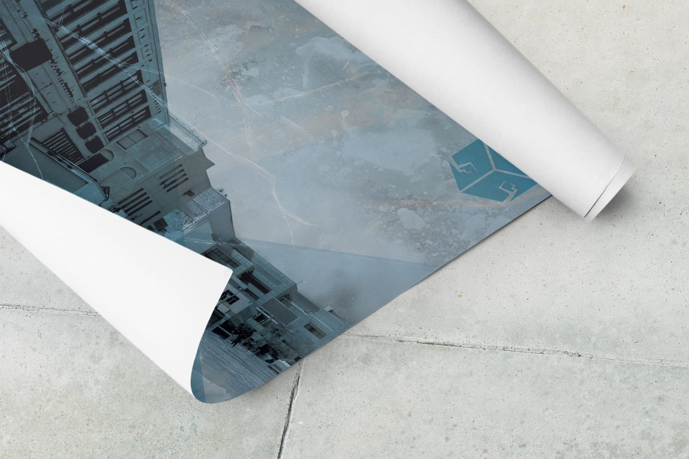 Detail of the Drowning poster, its corner curling off the floor.